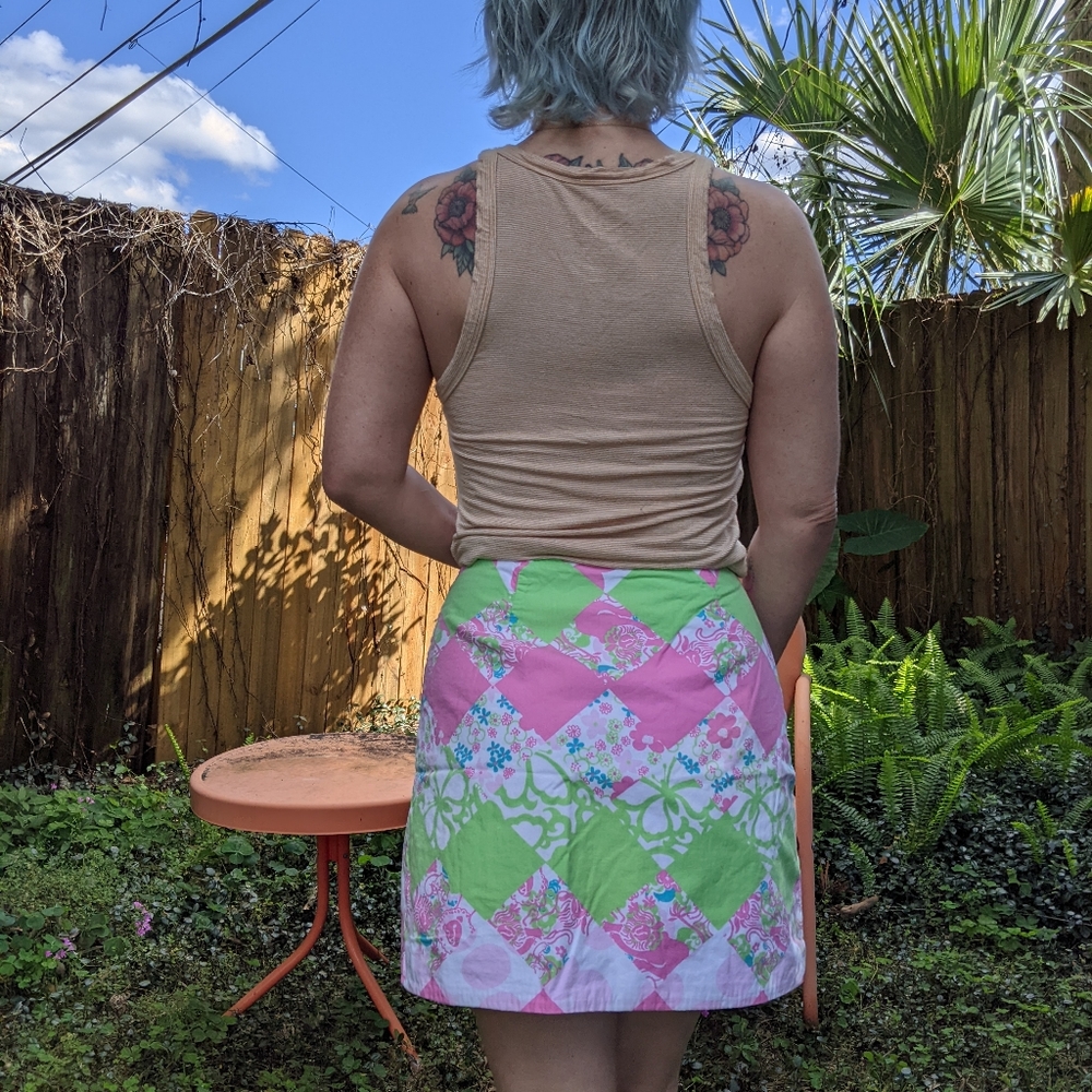 Pink, Green, & Blue Patchwork Pattern Reversible … - image 2